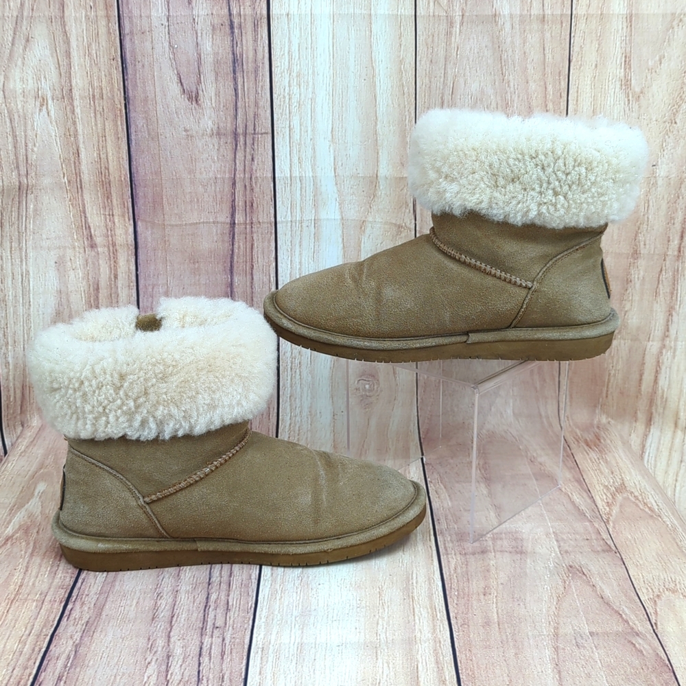 BearPaw Abby Boots Hickory Suede Sheepskin Shearling Collar Buckle Sz 9 - Picture 8 of 9